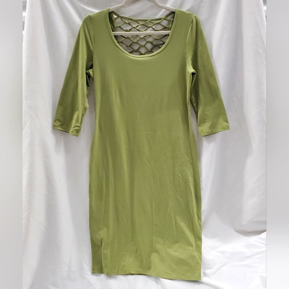 Hot Kiss Green Vintage Knee Length Midi Dress Half Sleeve Size Large Lagenlook